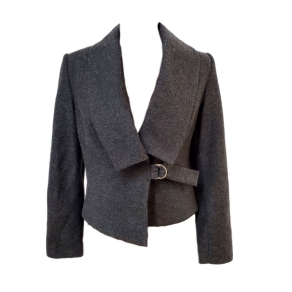 Rina Zin wool blend boxy lapel wrap Asymetrical jacket M Medium